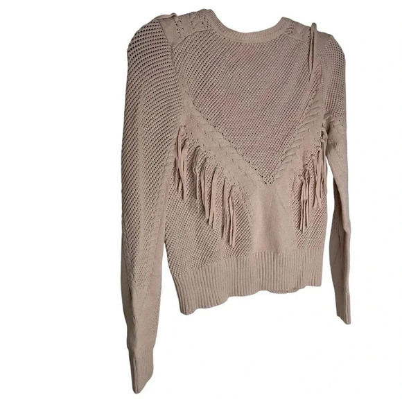 Maje Pink  Fringe Tassel Knit Long Sleeve Bohemian Pullover Sweater Size 1/Small - Picture 12 of 12